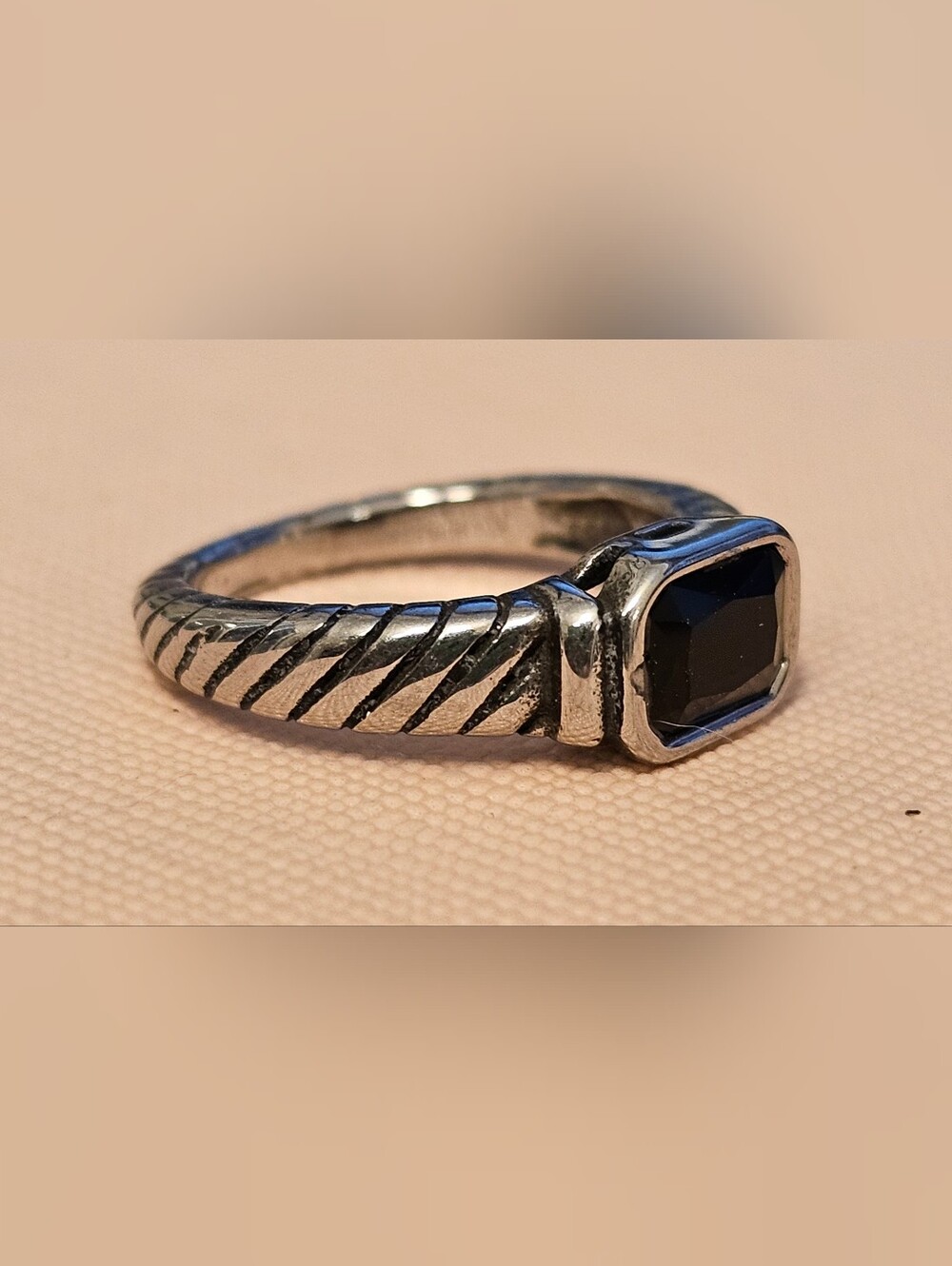 STAINLESS STEEL PVD Black Stone Ring SZ 6